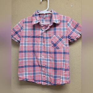 Kids Short-Sleeve Pink Plaid Button-Up Shirt